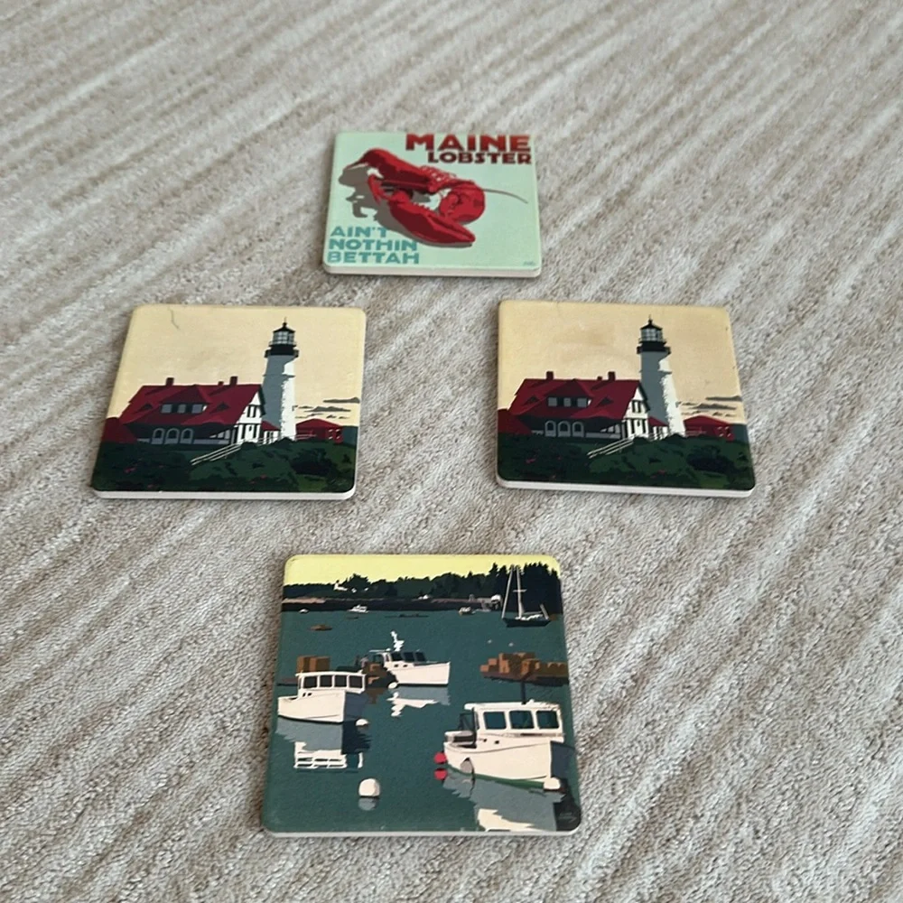 CoasterStone Nautical Coasters Set of 4 by Alan Claude Lighthouse Lobster Boats